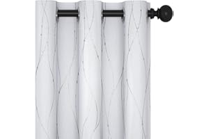 Deconovo Blackout Grommet Curtains Pair for Living Room, 36 Inch Long - Thermal Insulated Curtains, Sunlight Blocking Curtains with Dots Pattern for Kitchen (38 X 36 Inch, Greyish White, 2 Panels)