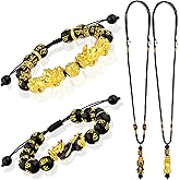 Hicarer 4 Pieces Feng Shui Bracelet Necklace Set for Women Men, Wealth Bracelet Adjustable Good Luck Necklace Pi Xiu Pi Yao Bead Friendship Charm Jewelry
