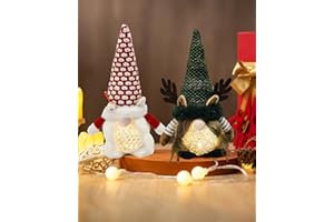 iStatue Set of 2 Holiday Plush Gnome Figurines with Light Up Bodies and Reindeer Antlers,11 Inches Tabletop Christmas Decorations Indoor Home Decor Gifts