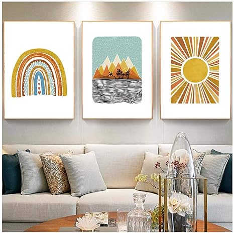 Amazon キャンバス絵画 サンムーンレインボーキャンバスポスター自由奔放に生きるスタイルの壁アートサンシャイン絵画の写真ベビールームフレームなし アートフレーム ポスター オンライン通販