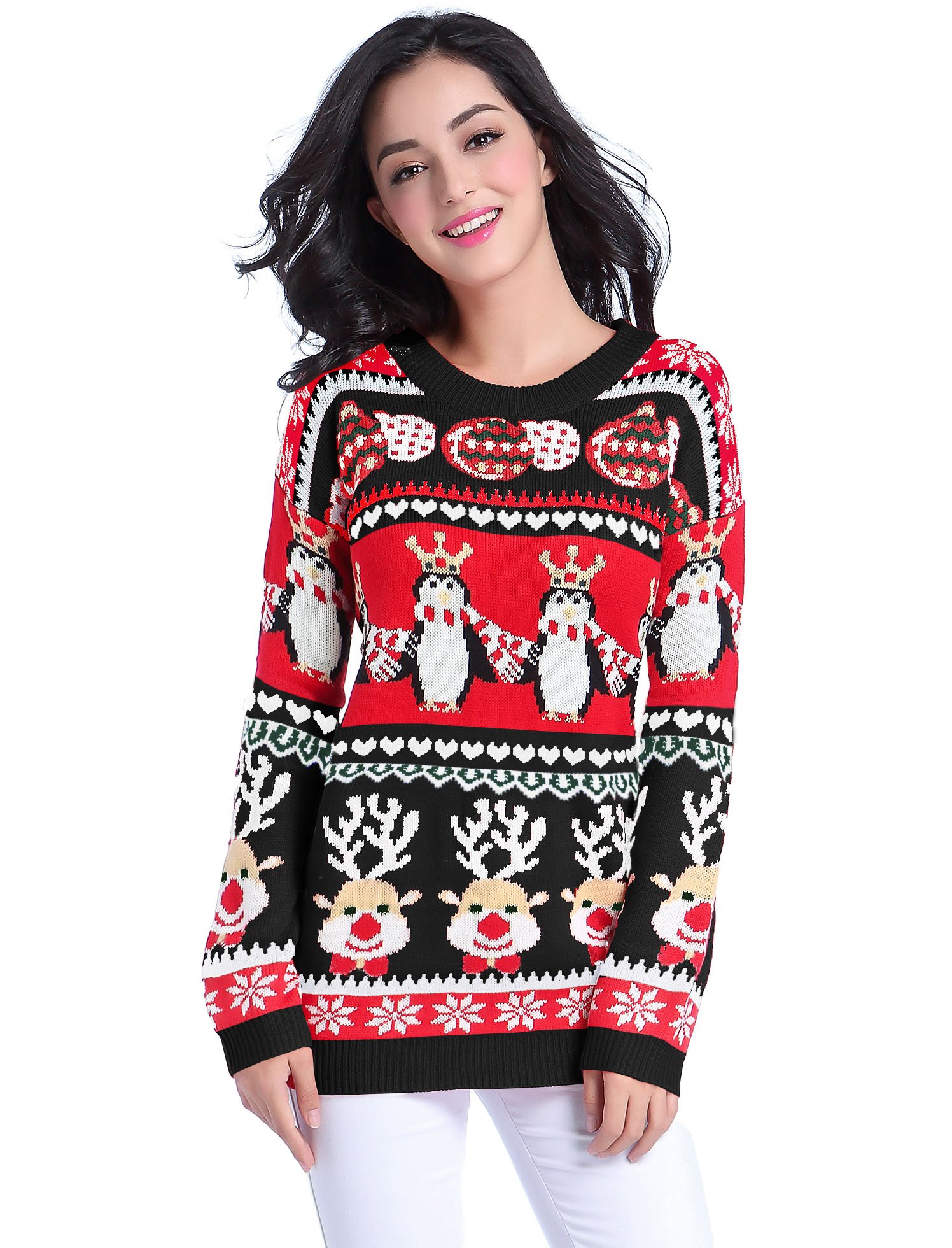 v28 Varied Ugly Christmas Sweater for Women Merry Reindeer Shirt Knit Sweaters