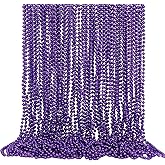 SWANUCKY 48 Pack Mardi Gras Beads Necklaces, 33 Inch Purple Plastic Beads for Party Favors, Festival Decorations, Parade Throws, Wedding Birthday Celebrations