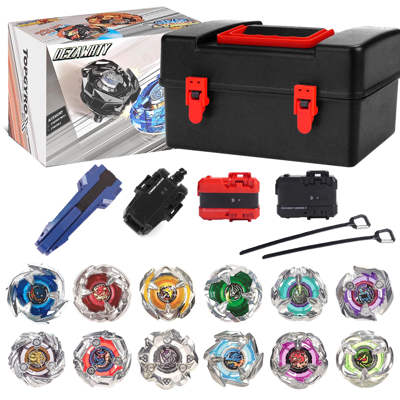 Photo 1 of X Battling Set, 12 Spinning Tops, 3 Launchers and 1 Grip with Storage Box, Kids Toys Birthday Gift Ideal for 6+ Years Old Boys (Silver)