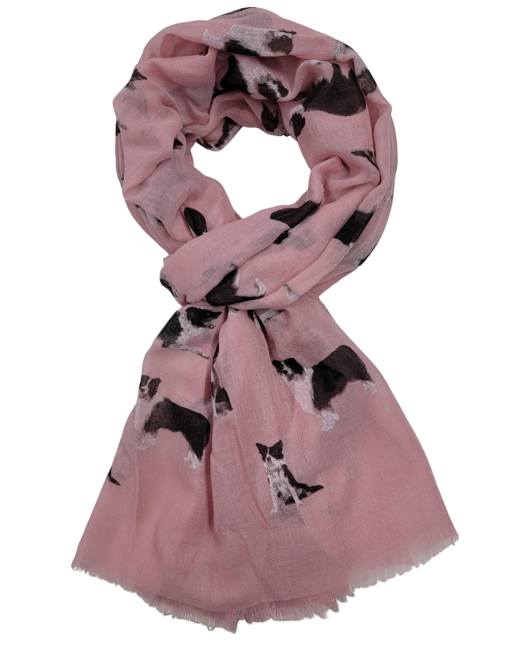 GFM® Women’s Border Collie Dog Print Scarf – Ultra Lightweight (<100g) Soft Viscose Shawl Wrap, Breathable All Season, Machine Washable, 180 x 70 cm, Gift for Dog Lovers - Pink - (PSCF-88-BC-GLB)