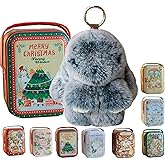 MINGRI Soft Bunny Keychain with Tin,Cute Easter Gift Plush Keychain for Backpack,Bag Charm Gift Key Chain