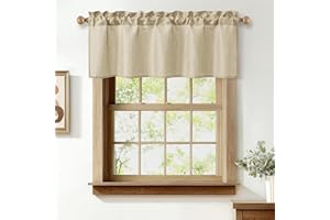 JIUZHEN Faux Linen Valance Curtains - Light Filtering Short Window Treatment with Rod Pocket, Farmhouse Valances for Kitchen 