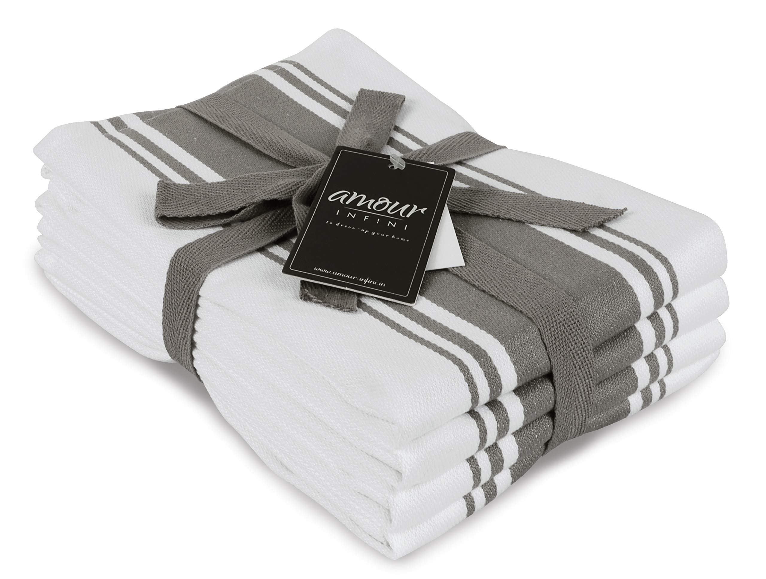 Photo 1 of AMOUR INFINI Cotton Kitchen Towels - Set of 4 Highly Absorbent, Ultra Soft Tea Towel with Hanging Loop, 20x28 Inch Quick Drying Dish Cloths for Cleaning Dishes (L.Grey)