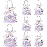Biiange Floral Small Gift Bag, Florals Gift Bags with Handle, Candy Boxes Goodie Bags for Birthday Wedding Bridal Favors (8Pcs) (Purple)