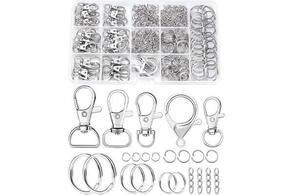 325PCS FIVEIZERO Keychain Making Kit - Keychain Clip with Key Ring, Lobster Claw Clasp, Swivel Snap Hook, Jumprings & Extende