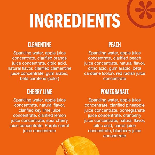 IZZE SPARKLING JUICE BEVERAGE BLEND, SUNSET VARIETY PACK, CLEMENTINE, PEACH, CHERRY LIME, POMEGRANATE, NO SUGAR ADDED, 8.4 FL OZ (PACK OF 24)