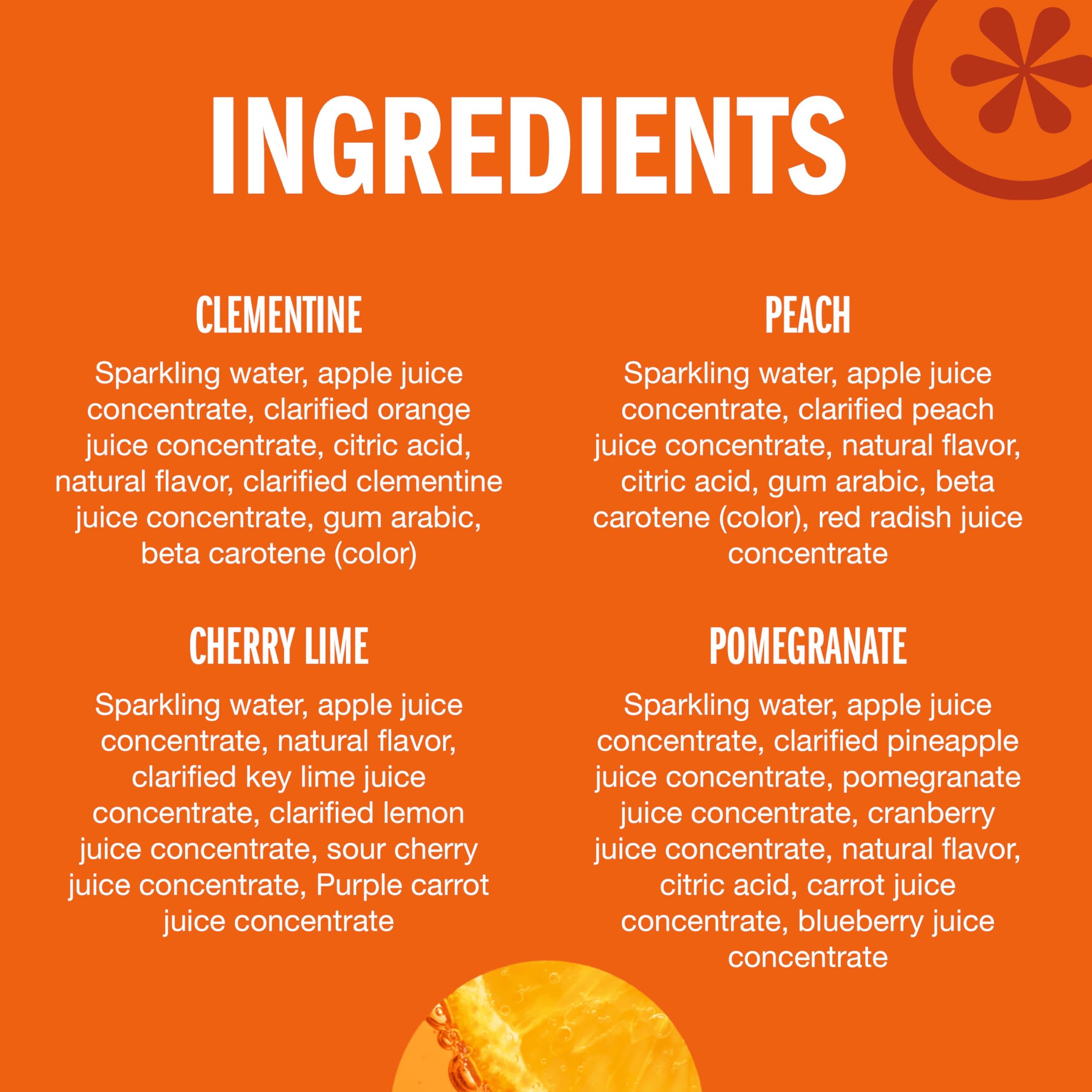 IZZE Sparkling Juice Beverage Blend, Sunset Variety Pack, Clementine, Peach, Cherry Lime, Pomegranate, No Sugar Added, 8.4 Fl Oz (Pack of 24)