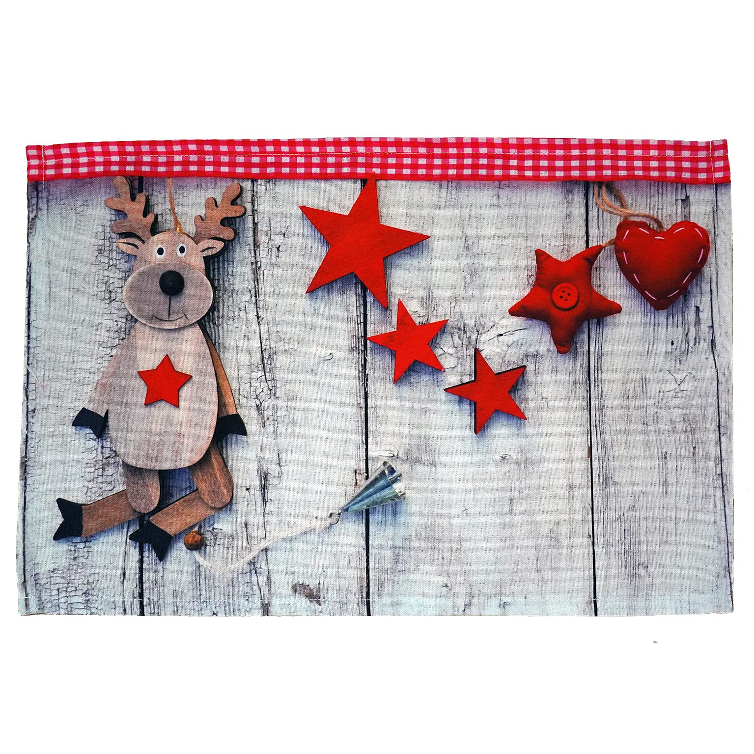 texpot Set of 2 Place Mats 30 x 45 cm 100% Polyester Christmas Reindeer and Stars on Wood