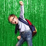 ILLUVA Metallic Tinsel Foil Fringe Curtain Green 3.2Ft x 6.56Ft Photo Booth view 5