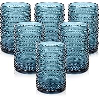 ZMOWIPDL Vintage Glassware Drinking Glasses Set of 6,15 oz Hobnail Glass Cups,Embossed Blue Water Tumbler,for Beer,Cocktail,W
