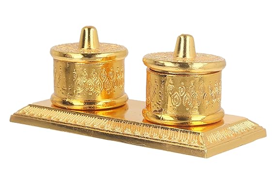 JaipurCrafts Zinc Kumkum Box (Gold_4.3 Inch X 1.1 Inch X 1.9 Inch)