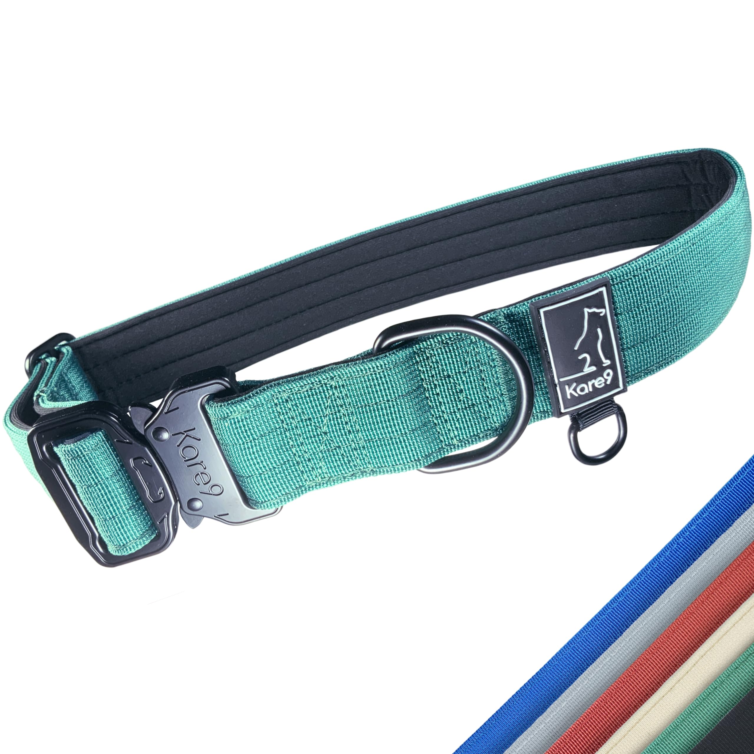 Kare9 Extra Strong Collar - Large/Medium Dogs | Adjustable: 45cm - 70cm | Padded Heavy Duty Collar w/Metal Buckle (Large, Green)