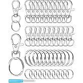 FIVEIZERO 60PCS Silver Swivel Snap Hooks and Key Rings Kit, 30PCS Keychain Clip Hooks, Lobster Clasps, 30PCS Key Chain Rings, KeyRings for Crafts, Jewelry Making and DIY