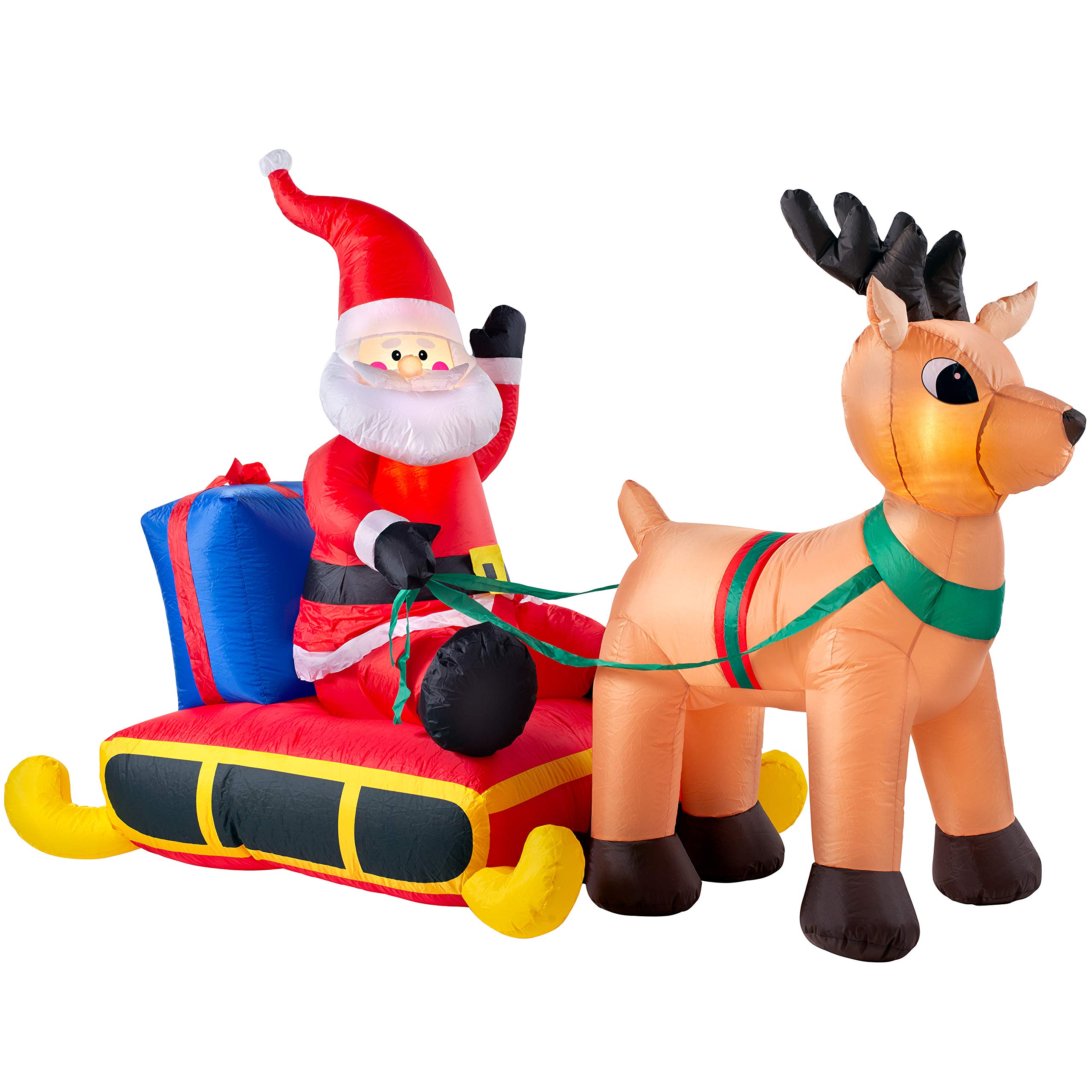 WeRChristmas Pre-Lit Inflatable Santa with Reindeer, Multi-Colour