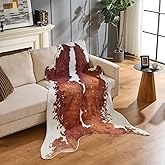 Brown Cowhide Rug,Large Carpet Non-Slip Luxury Faux Fur Cowhide Print Area Rug,Modern Style Animal Cow Print Skin Rugs Carpet