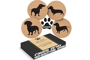 GREENLINE GOODS Dachshund Lovers Cork Drink Coasters - Set of 4 Dog Coasters with Protective Bottom | Dachshund Decor Coasters for Drinks| Great Gift Idea for Dachshund Moms & Dads