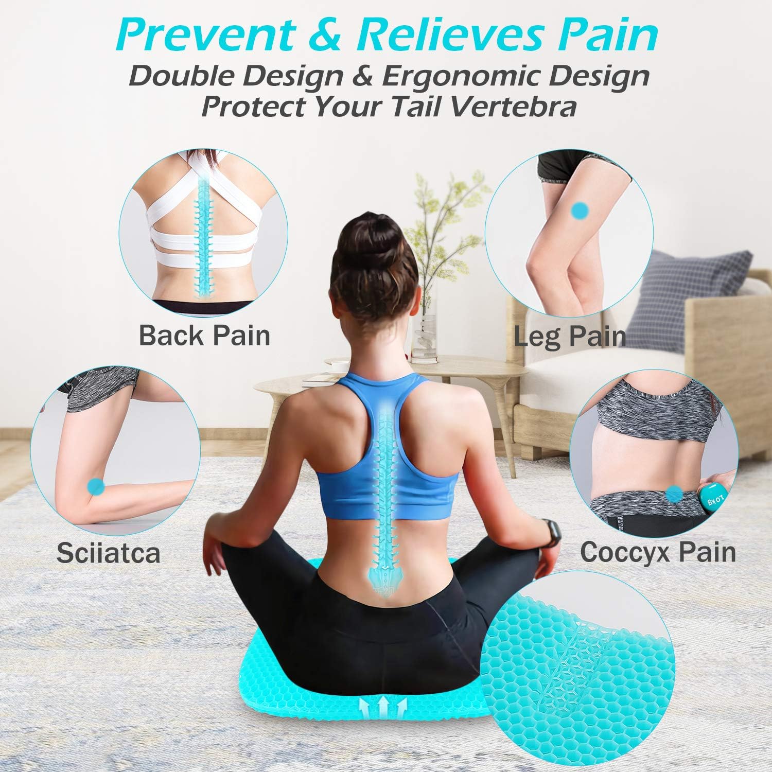 Gulymm Gel Seat Cushion with Honeycomb Design, Breathable Egg Seat with Non-Slip Cover, Double Thick Seat Cushion Chair Cushion Office Chair Pad for Long Sitting, Can Relieve Tailbone Pain & Sciatica: Home & Kitchen