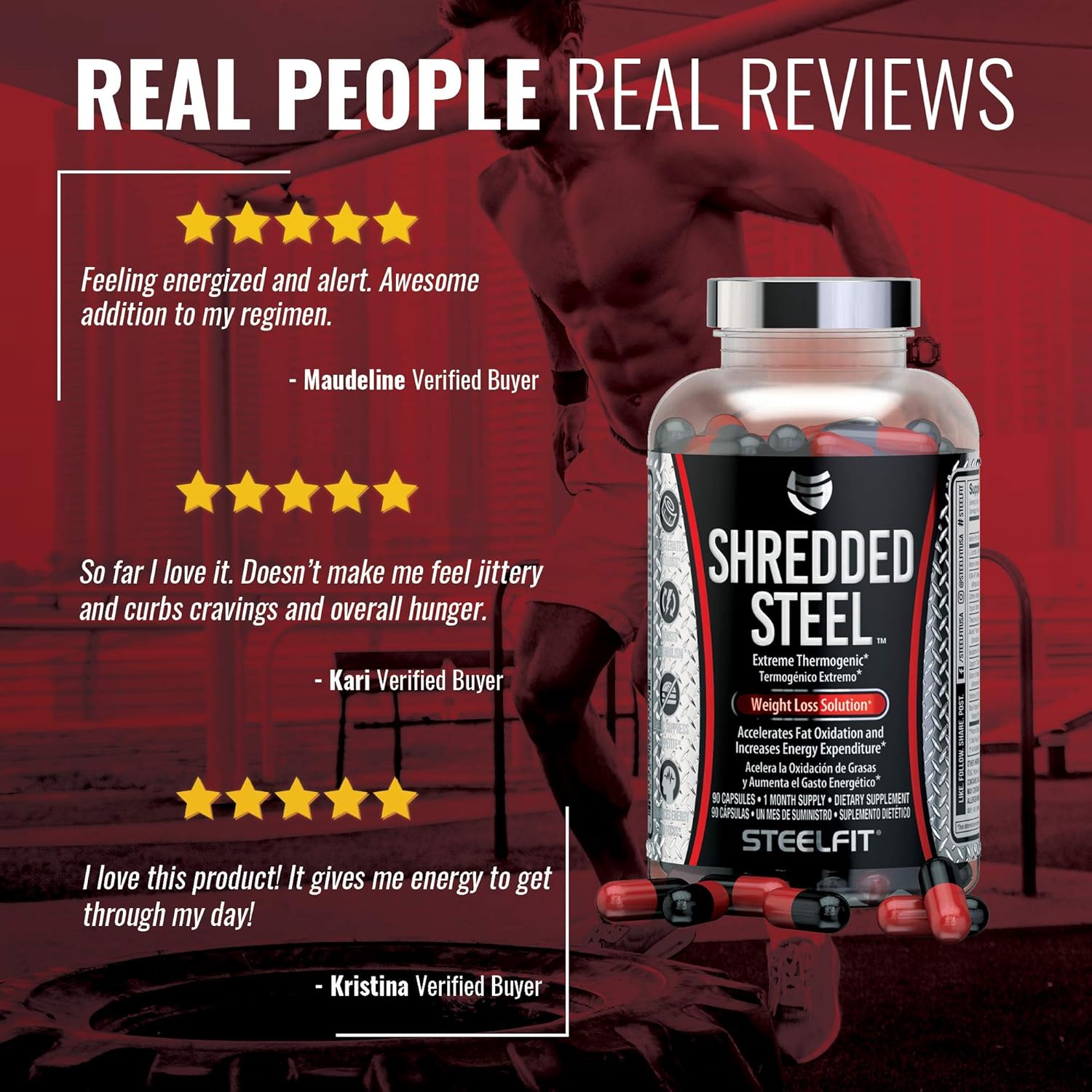 SteelFit Shredded Steel - Extreme Weight Loss Supplement - Thermogenic - Fat Loss - Energy - Boost Metabolism - Appetite Suppressant - Yohimbine - Teacrine - Paradoxine - 90 Count, 1 Month Supply: Health & Personal Care