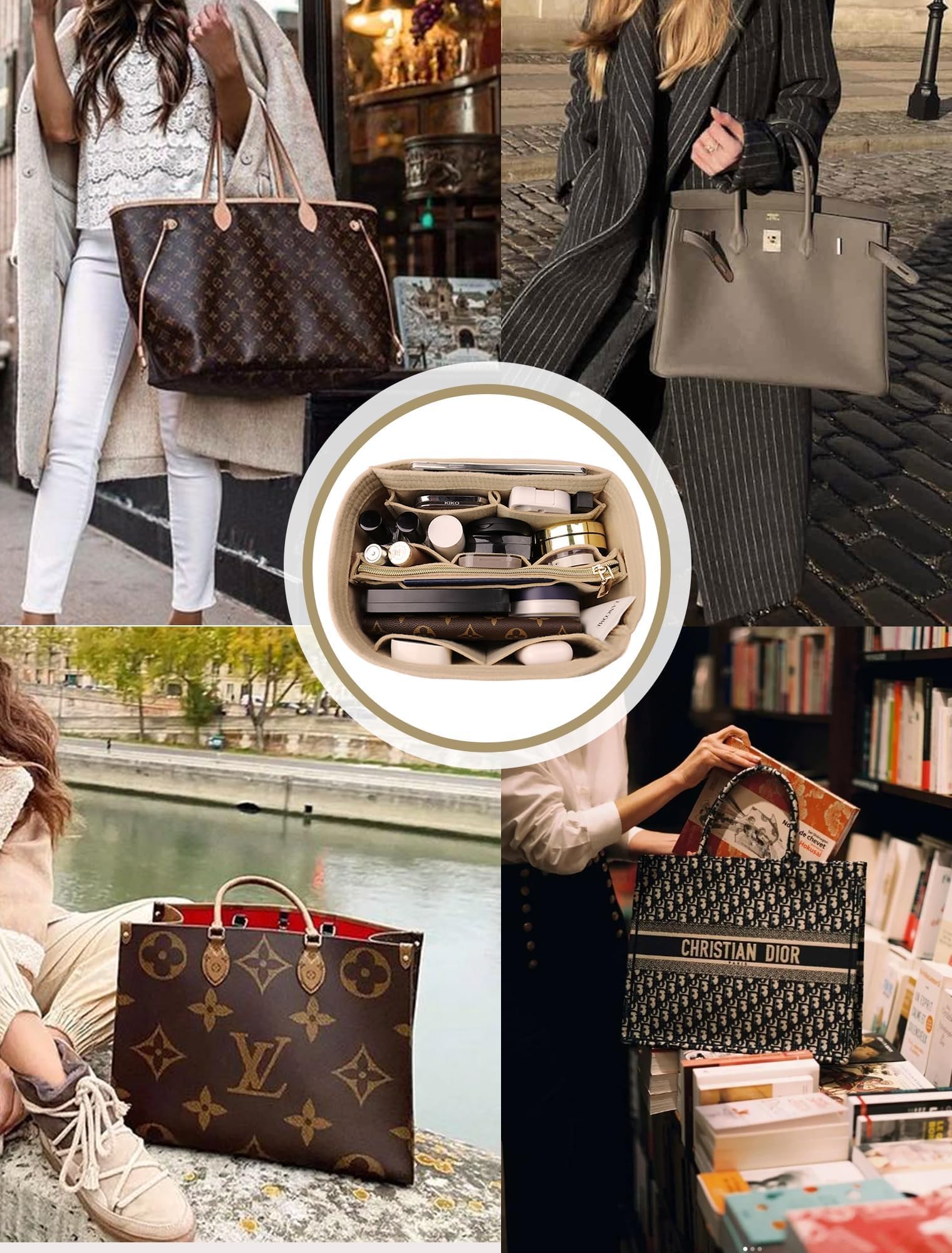 OMYSTYLE Purse Organizer Insert, Felt Tote Bag Organizer Insert with 5 Sizes, Handbag Dividers for Inside Purse, Compatible with Longchamp, Neverful, Speedy and More