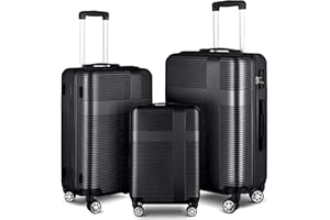 LUMINATERY Luggage Set of 3 Piece Suitcase Spinner Hardshell Lightweight TSA Lock (Black,20/24/28inch)