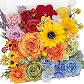TINGE TIME Fake Flowers Artificial Flowers Peonies Bulbous Chrysanthemum Daisy Hydrangea Sunflower Violets Dahlia Daffodils Epiphyllum Orchid Cherry Blossom Camellia Leyaron (Rainbow Colorful)