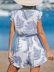 CUPSHE Women's Romper V Neck Short flutter Sleeves
