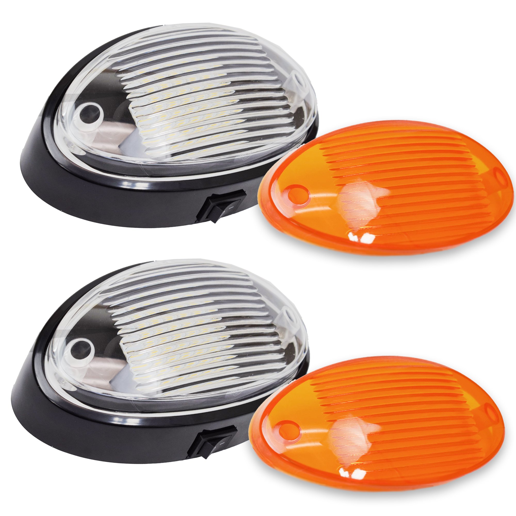 Photo 1 of 2 LED RV Exterior Porch Utility Light Oval 12v 300 Lumen Lighting Fixture Replacement Lighting for RVs, Trailers, Campers, 5th Wheels.Black Base, Clear and Amber Lens(Black With on/off Switch, 2-Pack)