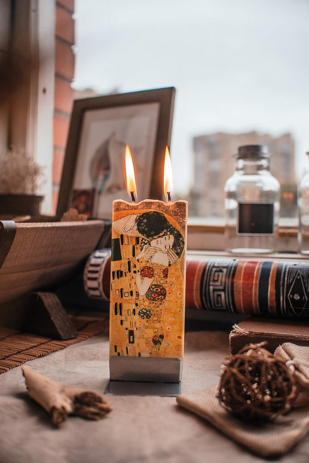 Flatyz Hand Painted Flat Candle| Unscented, Dripless, Smokeless, Decorative | Van Gogh – Cafe Terrace | Double Wick with Metal Base | Unique Gift Idea and Home Décor Accent: Home & Kitchen