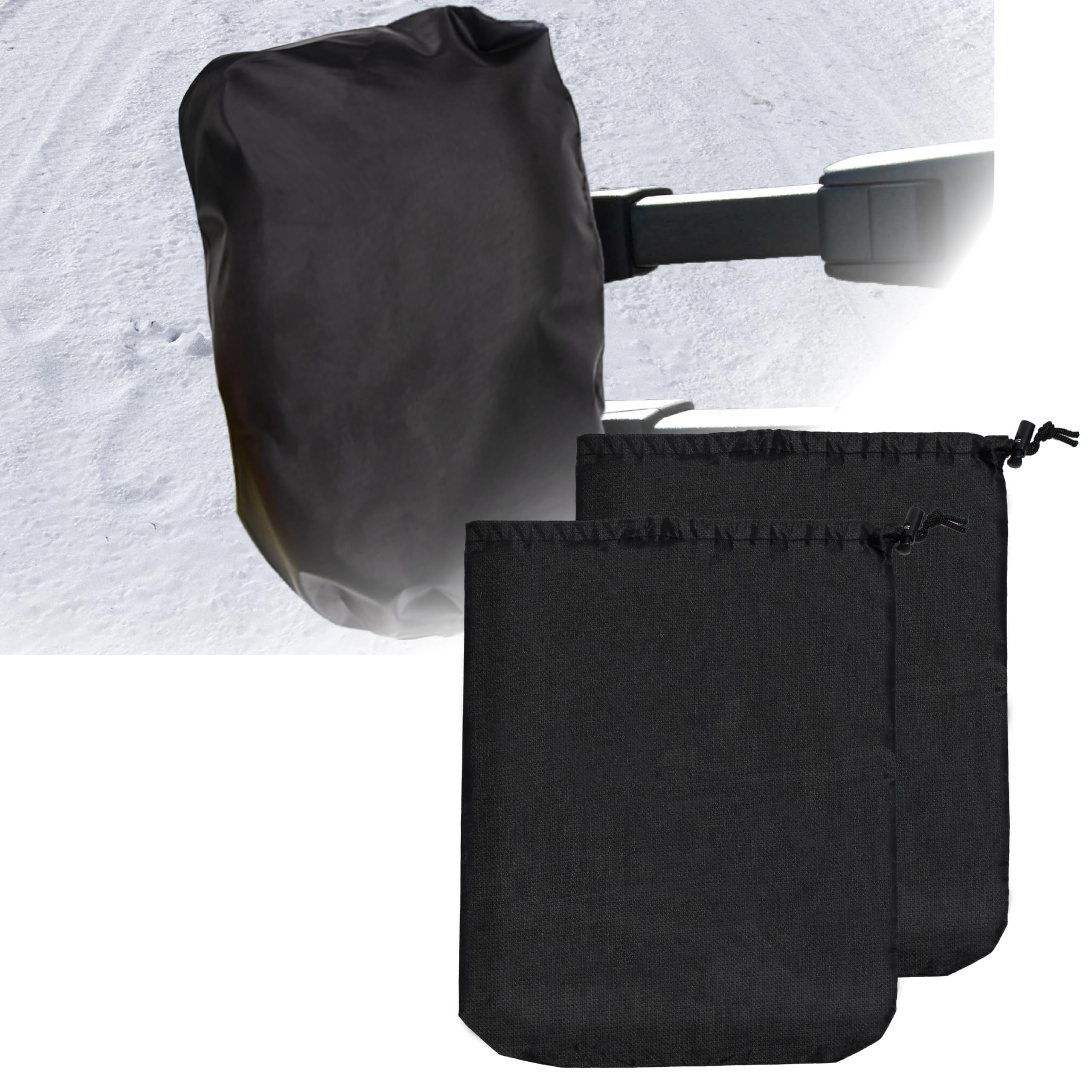 Photo 1 of 2Pcs Side Mirror Covers, Waterproof Car Side Mirror Protection for Snow, Ice, Bird Droppings - Suit Fit for Trucks, Winter Rearview Guard, Auto Exterior Accessories with Drawstrings