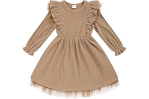 SINHOON Toddler Girl Dress Fall Ruffle Long Sleeve Baby Girl Solid Color Casual Dresses 2-6Y