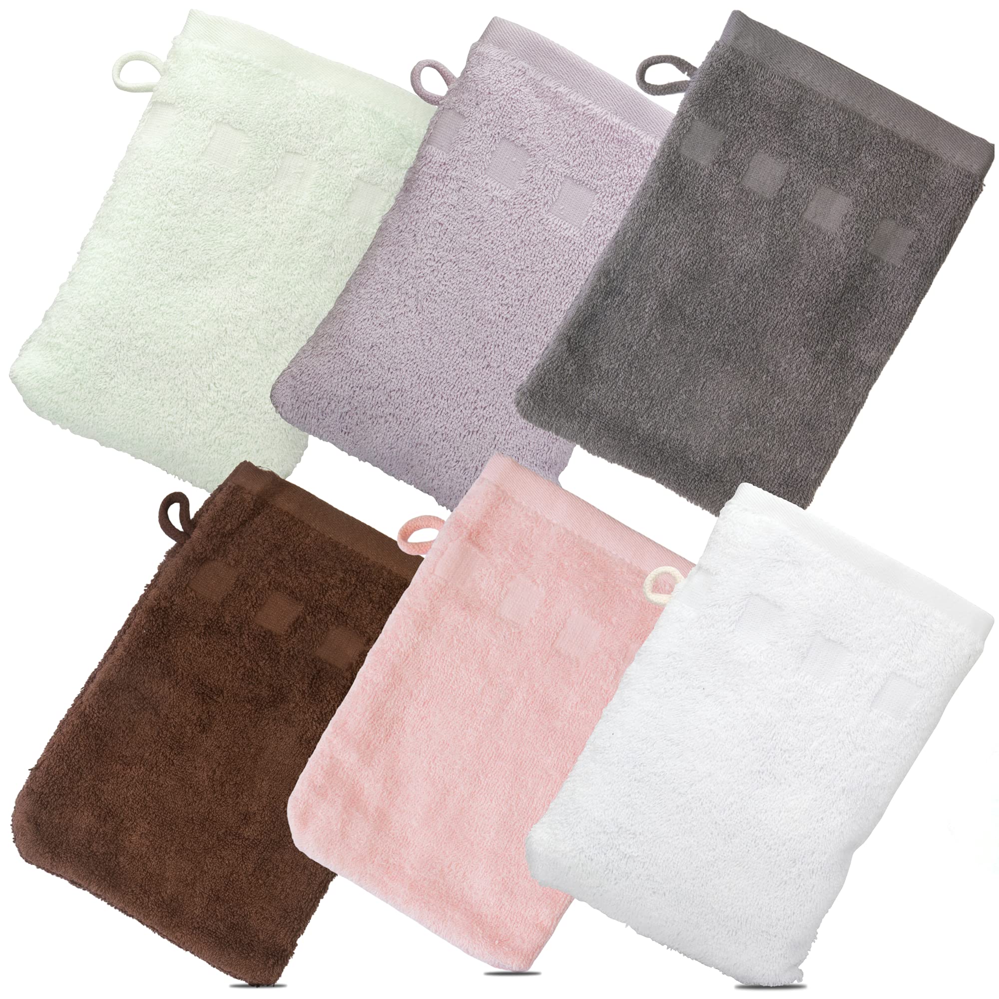 Made Easy Kit Bath Mitts - Pack of 6 - European Style Washcloth with Loop by MEK (Variety, 15 CM x 23 CM)