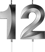 TOYVENTURES 3D Number Birthday Candles Black 12 Count Cake Topper