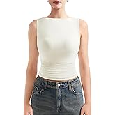 SUUKSESS Women Double Lined Going Out Basic Tank Tops Ruched Summer T Shirts