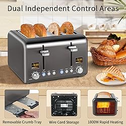 SEEDEEM 4 Slice Stainless Toaster with LCD