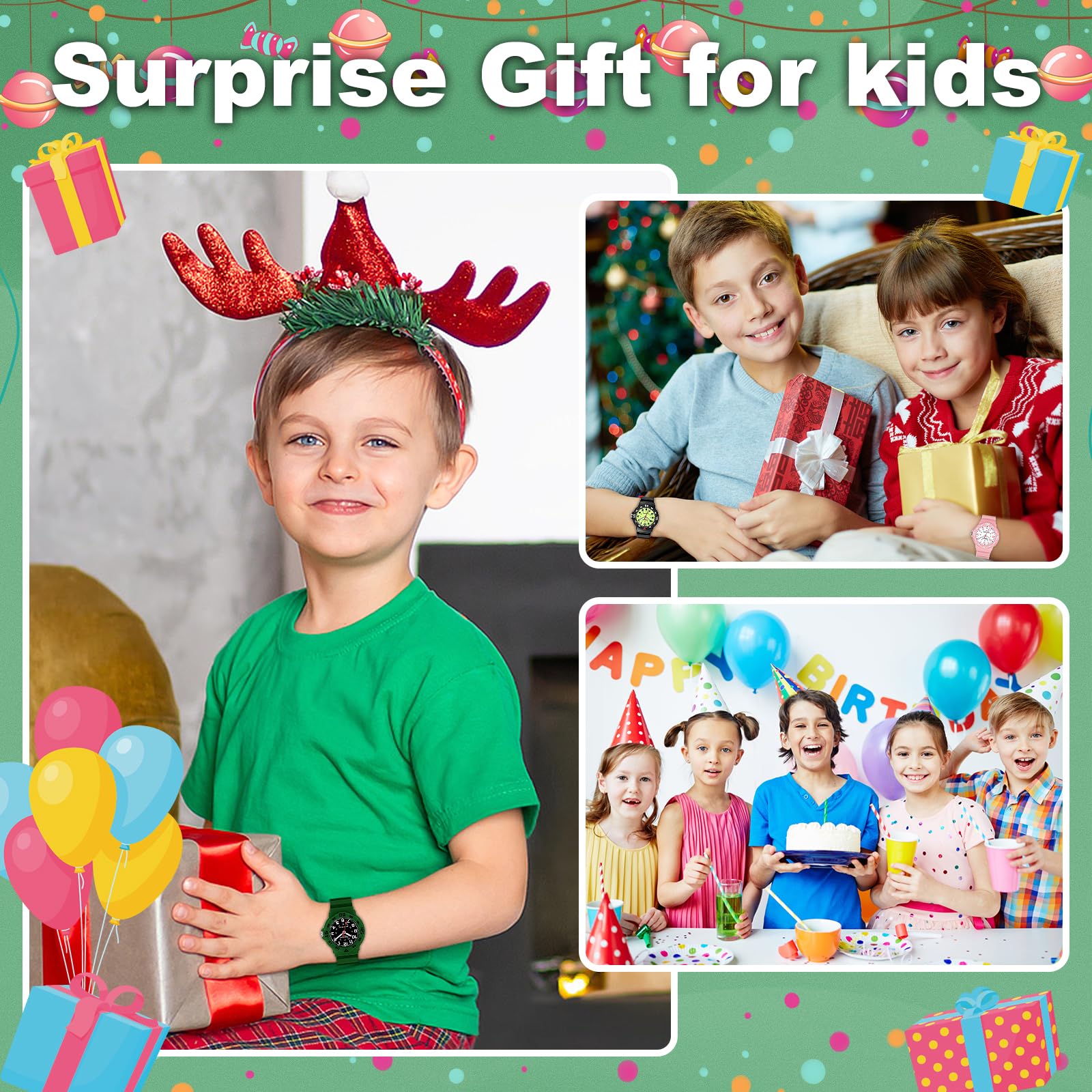 SOCICO Children Analog Watch for Boys Girls Waterproof Time Teaching Watch with Soft Band, Learning Time Wrist Watch Easy to Read Christmas Gifts for Kids Ages 3-12 Great Gifts