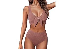 Hanna Nikole Women High Waisted Bikini Sets, Two Piece Swimsuit Tummy Control, Textured Bathing Suits, Tie Knot Swimwear