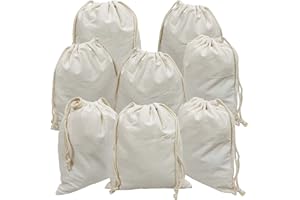 Freletry 8 PCS 10"x12"/25x30cm Drawstring 100% Cotton Muslin Bags Reusable Storage Bag for Shopping Home Kitchen Food Grocery