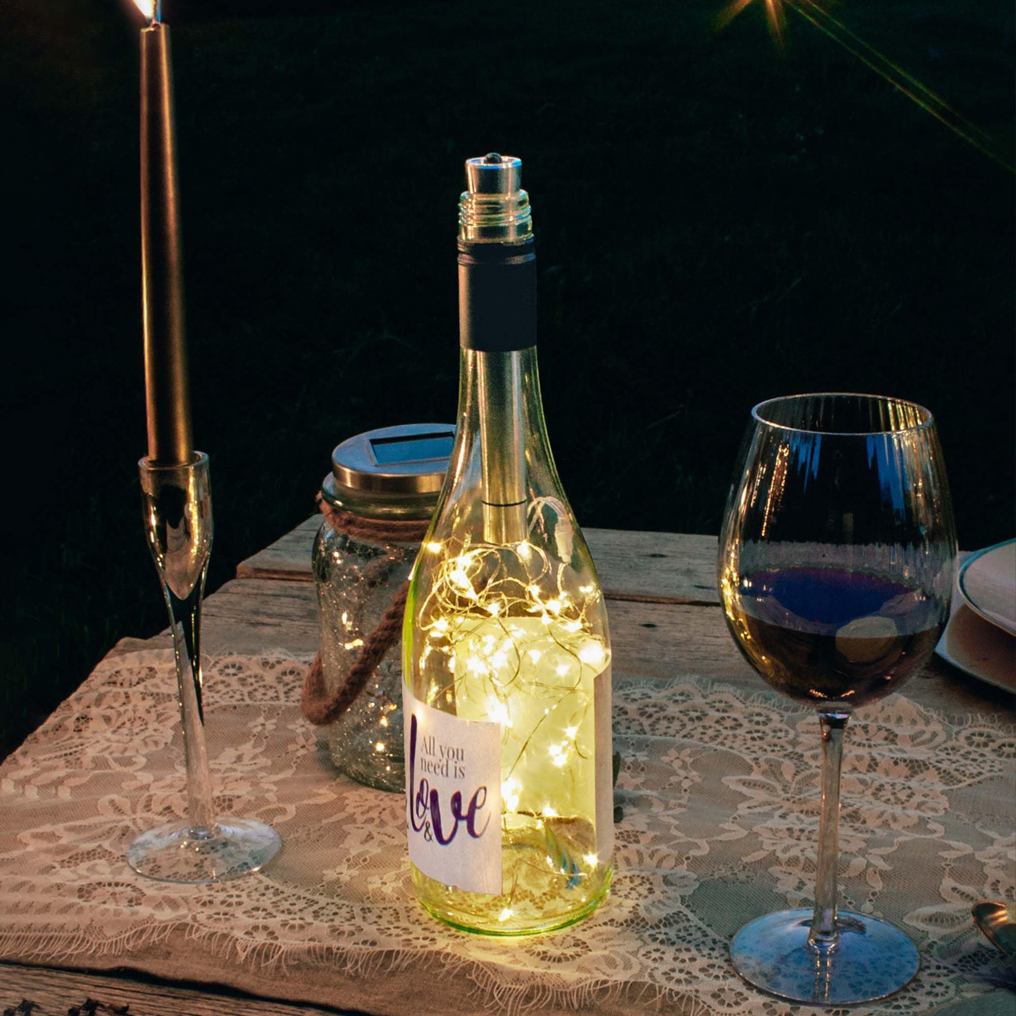 Hellum Wine Bottle Light Chain with Timer, Warm White, mini Battery Operated (AA) led String for Bottles, Chain for Wine Bottles, Table Decoration, Christmas 524536…
