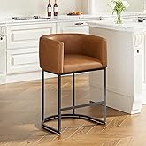 VATROS 24.4" H Counter Height Bar Stools, Modern Barrel Counter Stools with Backrest and Arms, Faux Leather Upholstered Accen