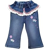 Peacolate 2-10Years Little Big Girls Spring Fall Embroidered Jeans Trousers Pants for Children Kid