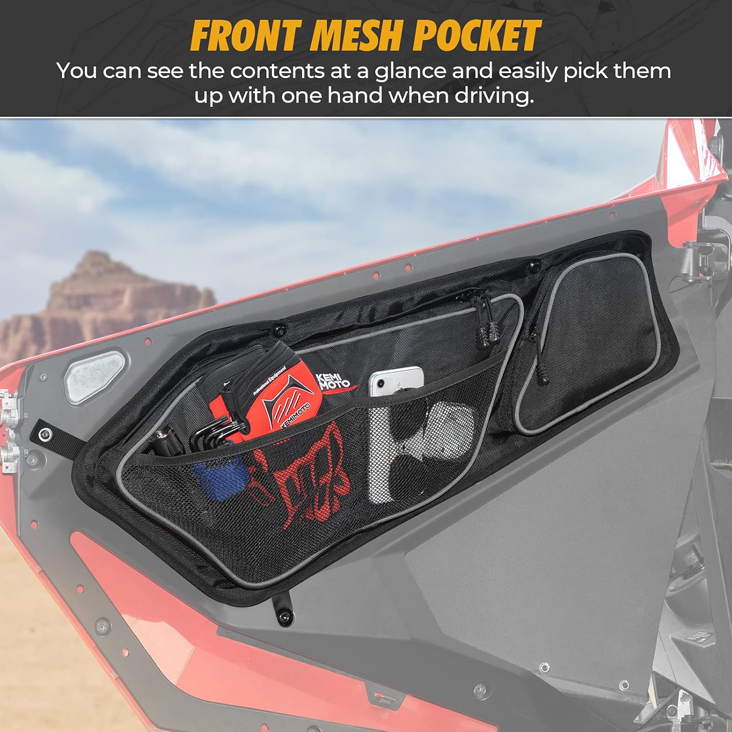 Kemimoto PRO XP Door Bags, RZR Front Storage Bags PVC Water Resistant Compatible With 2020 2021 2022 RZR PRO XP Black: Automotive