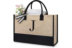 TOPDesign Personalized Initial Jute Bag, Tote Bag for Women