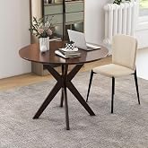 Moccha 36" Round Dining Table for 4 - Rubber Wood Kitchen Table with Intersecting Trestle Legs, Vintage Bar Table, Farmhouse Dining Room Tables for Dinette, Small Space, Restaurant, Bistro (Walnut)