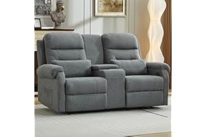 DRMBOOK RV Loveseat Recliner Sofa, Linen Double Wall Hugger Reclining Sofa with Console, Home Movie Theater Seating Chair with Cup Holders, Oversized 2 Person Couch Furniture for Living Room, Grey