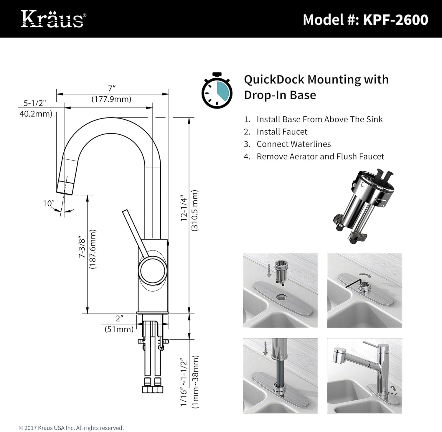 Kraus KPF-2600SFS Oletto Kitchen Faucet, 12.25 inch, Spot Free Stainless Steel - - 
