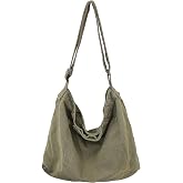 Kehpish Cotton Tote Handbag Women Canvas Crossbody Beach Bag Hobo Shoulder Tote Bag with 3 External Pocket,Zipper Closure